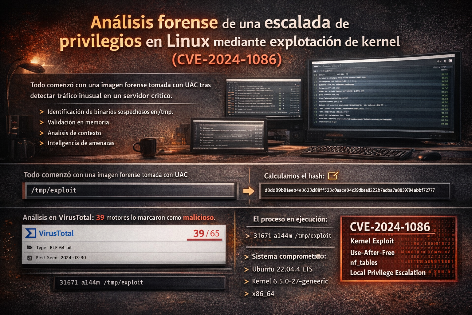 Análisis forense de una escalada de privilegios en Linux mediante explotación de kernel (CVE-2024-1086)