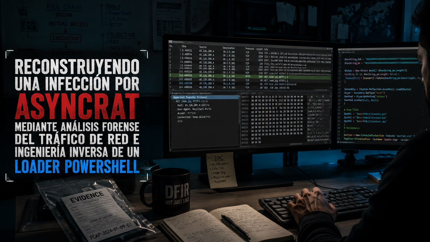 Reconstruyendo una infección por AsyncRAT mediante análisis forense del tráfico de red e ingeniería inversa de un loader PowerShell